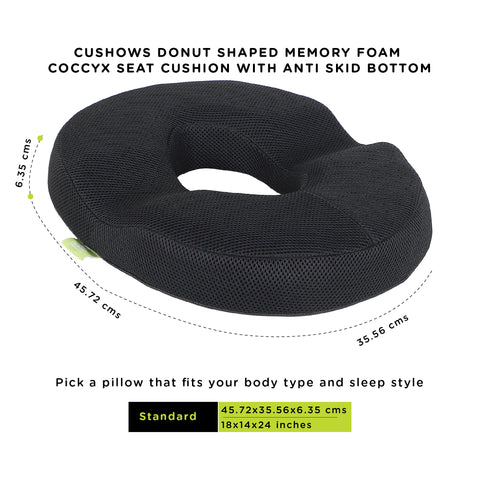 Cushows Donut Shaped Memory Foam Coccyx Seat Cushion With Anti Skid Bottom