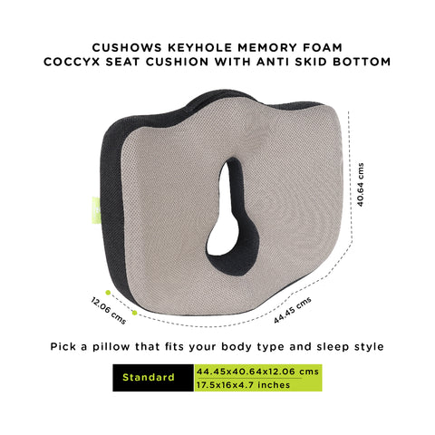 Cushows Keyhole Memory Foam Coccyx Seat Cushion With Anti Skid Bottom