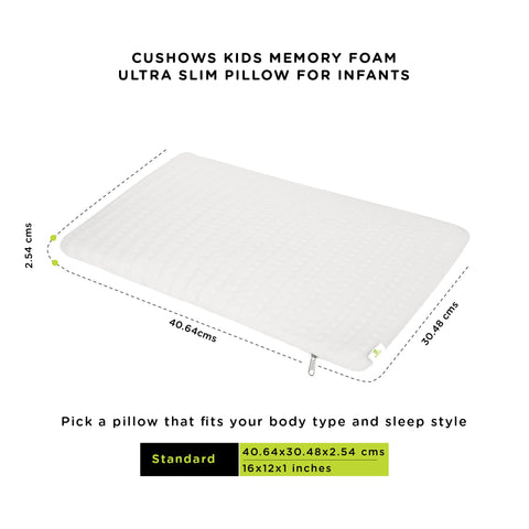 Cushows Kids Memory Foam Ultra Slim Pillow for Infants - 16"x12"x1"