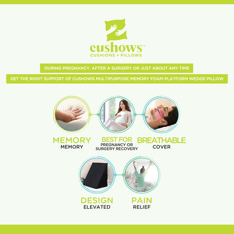 Cushows Multipurpose Memory Foam Platform Wedge Pillow - For Sleeping, Leg Elevation and Post Surgery Relief