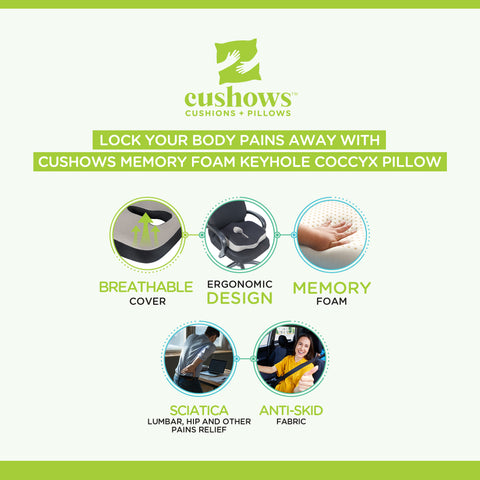 Cushows Keyhole Memory Foam Coccyx Seat Cushion With Anti Skid Bottom