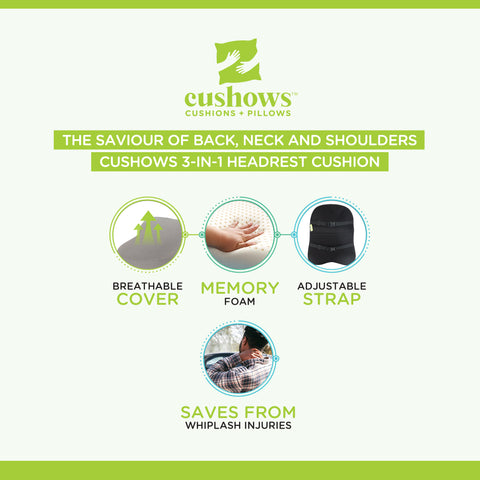 Cushows 3-in-1 Headrest Cushion for Head, Neck & Shoulder Support in Car